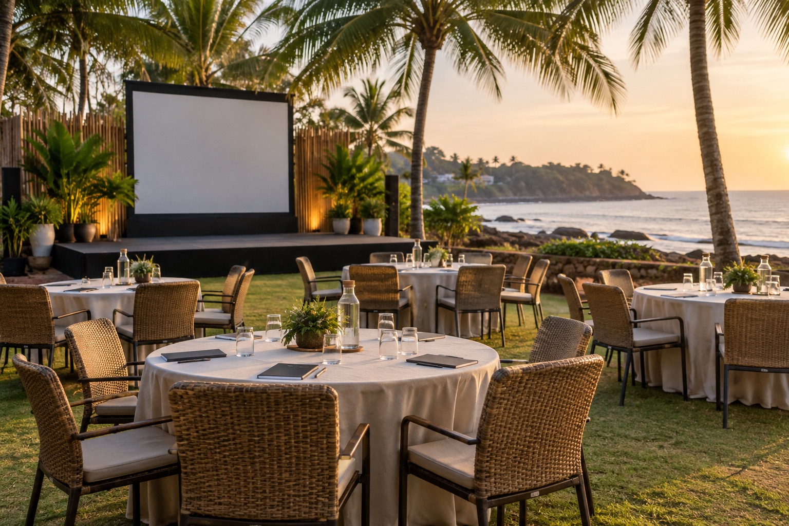 Open-air corporate event setup at a Goa resort