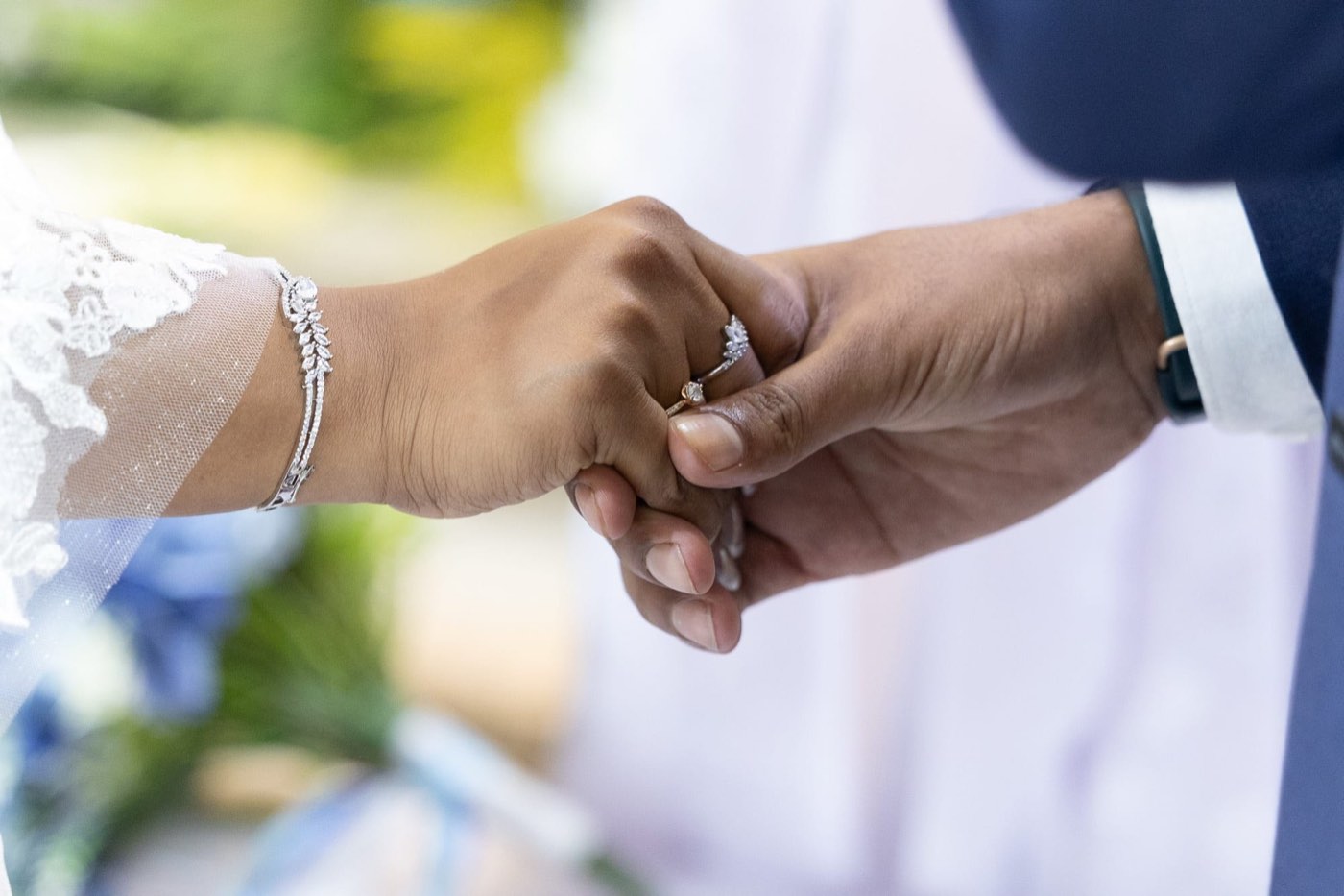 Couple holding hands, close-up