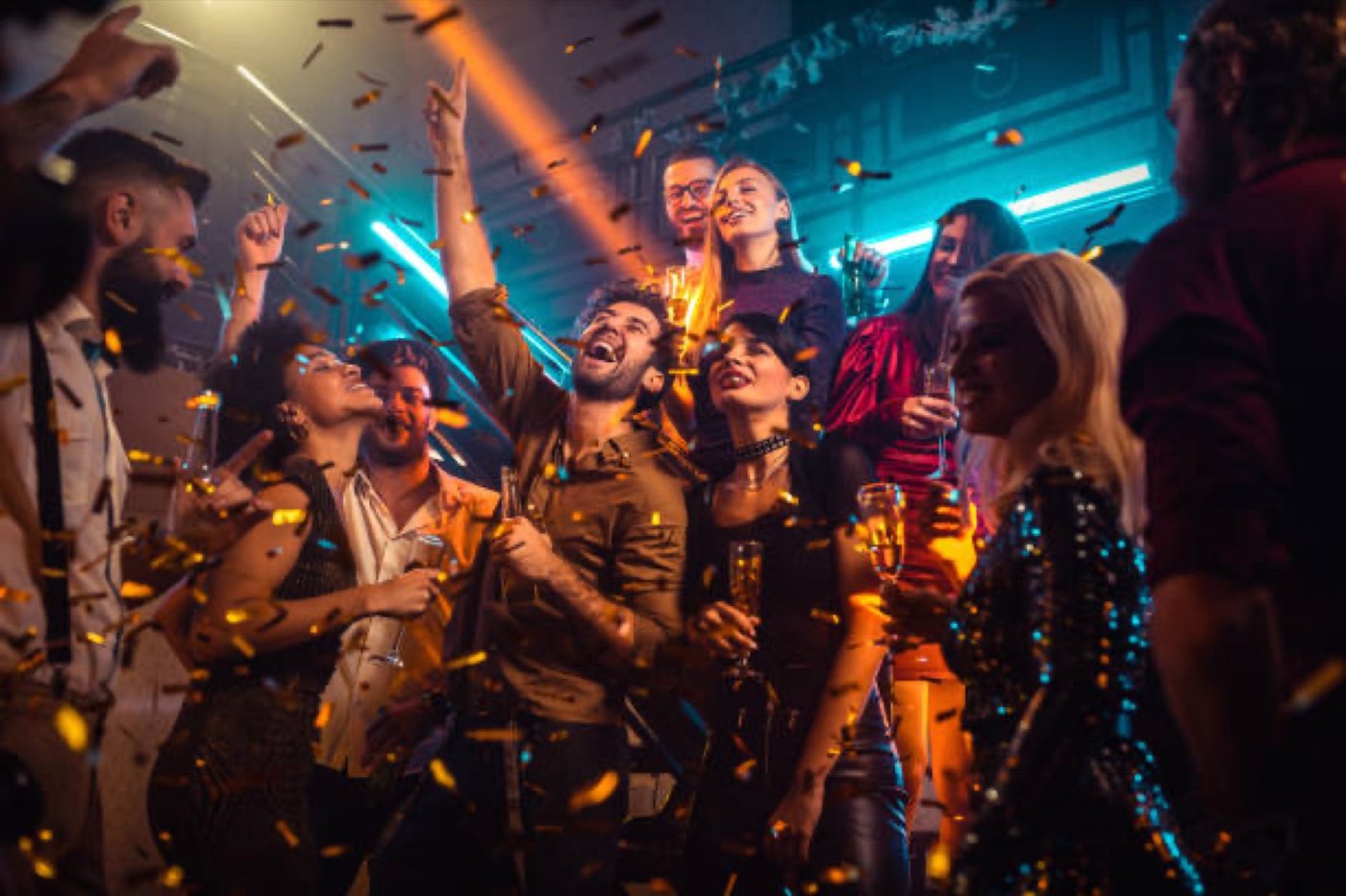 Team celebrating at a night event