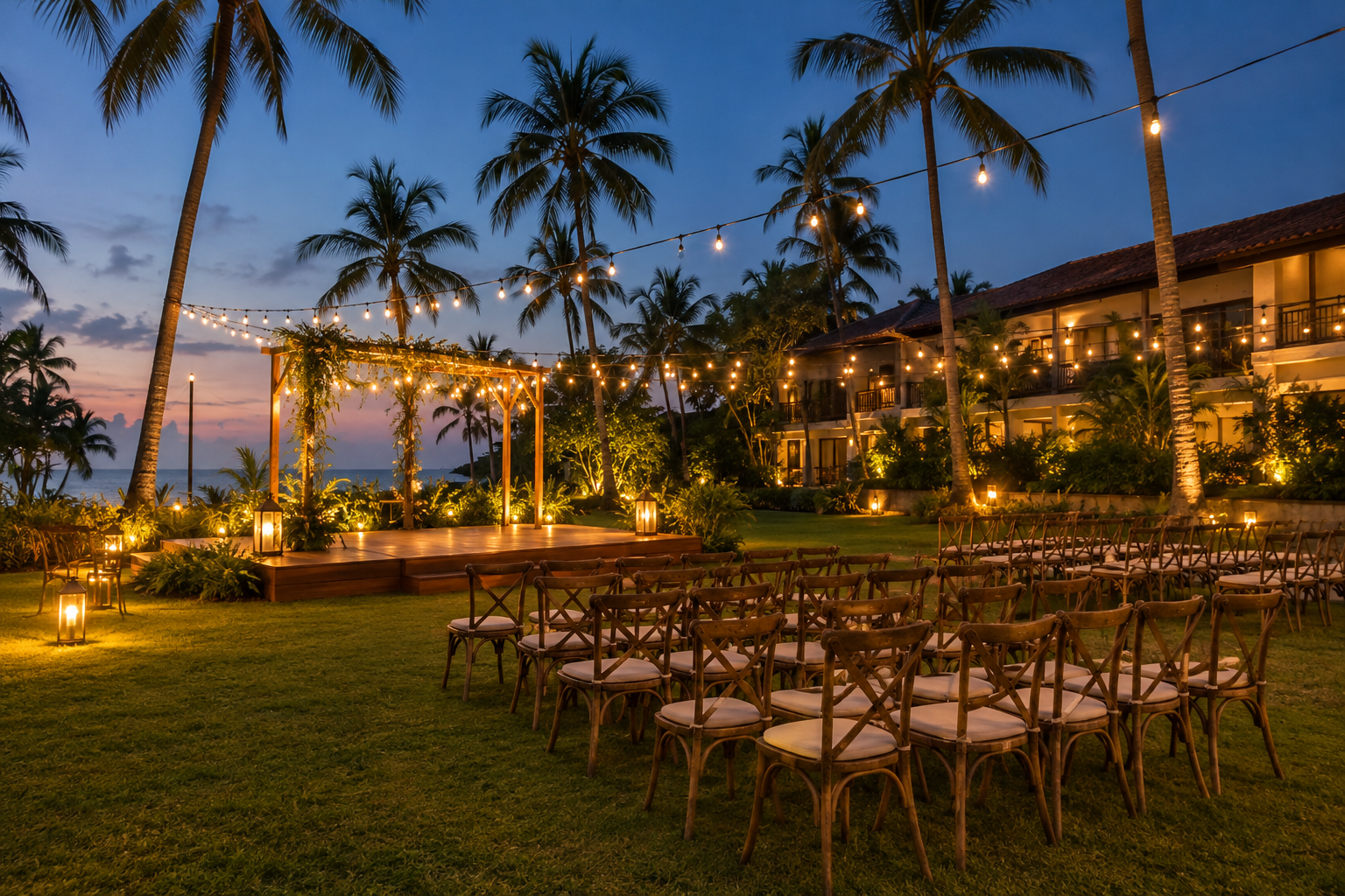Candolim resort lawn ready for an evening event