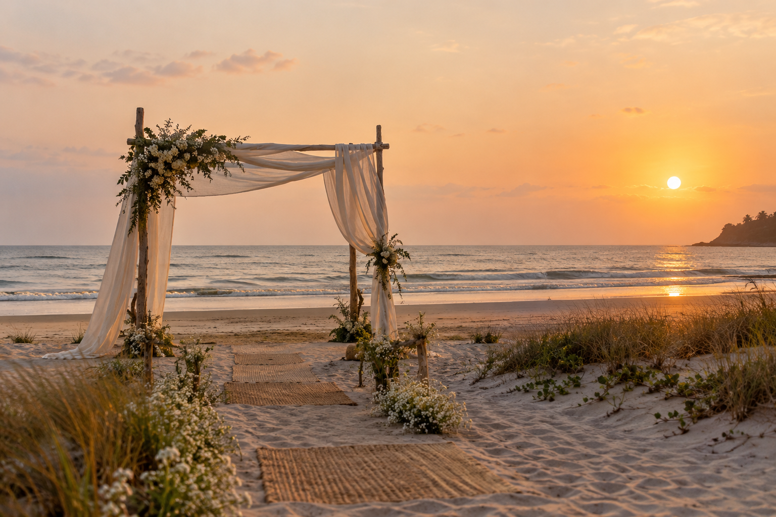 Simple beach wedding setting on the quiet sands of Morjim