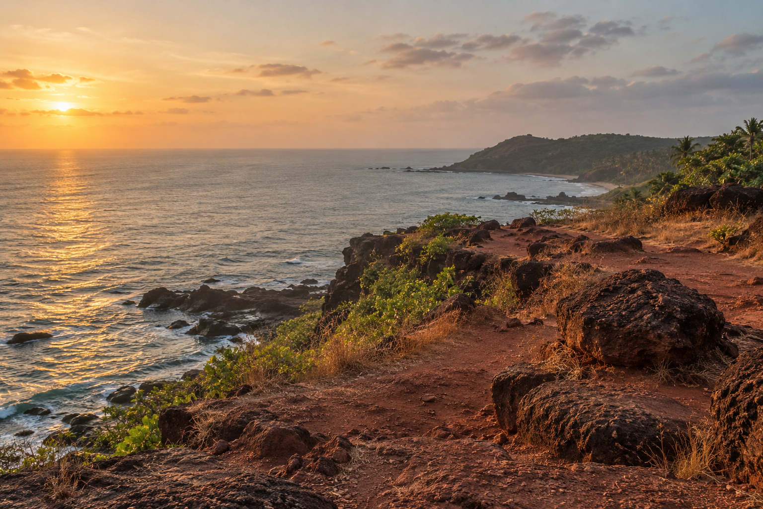 Red laterite cliffs meeting the sea near Vagator