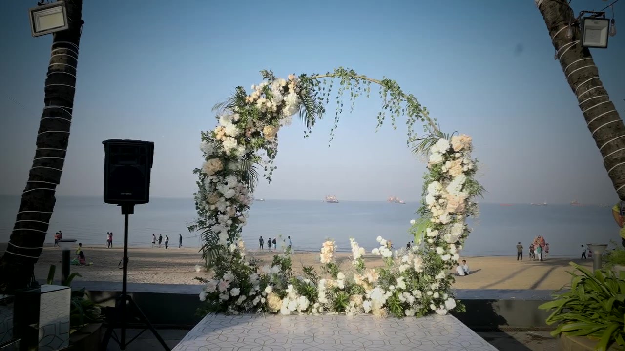 Floral arch set up facing the sea